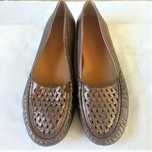 Talbots Open Weave Leather Moccasins Flats Metallic Sz 9 EUC